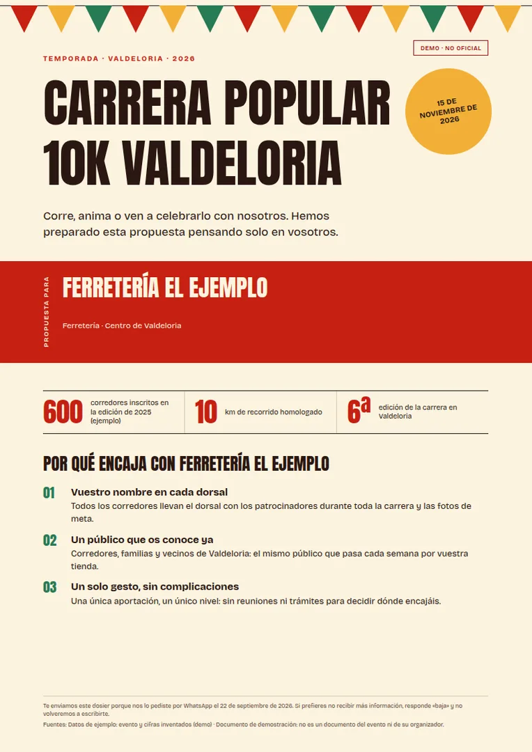 Dosier de patrocinio de una carrera popular con un único nivel de colaboración