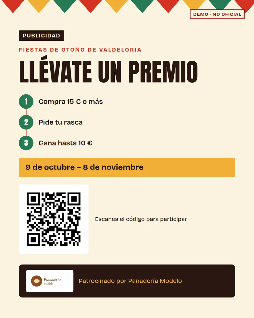 Post de la campaña de comercio con los tres pasos del rasca y un código QR