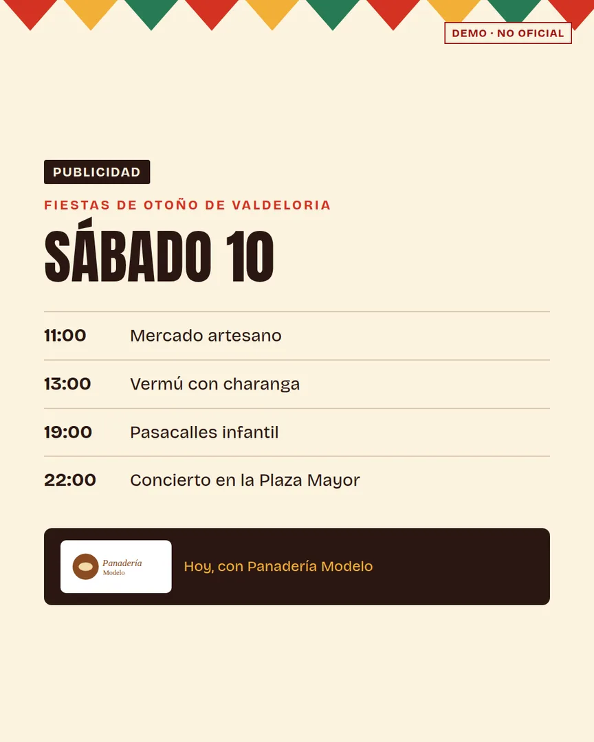 Post con el horario del día de fiestas patrocinado por una panadería