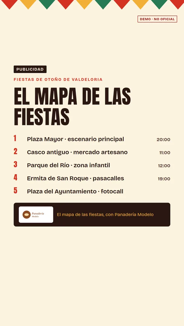 Story con el mapa de las fiestas patrocinado por una panadería