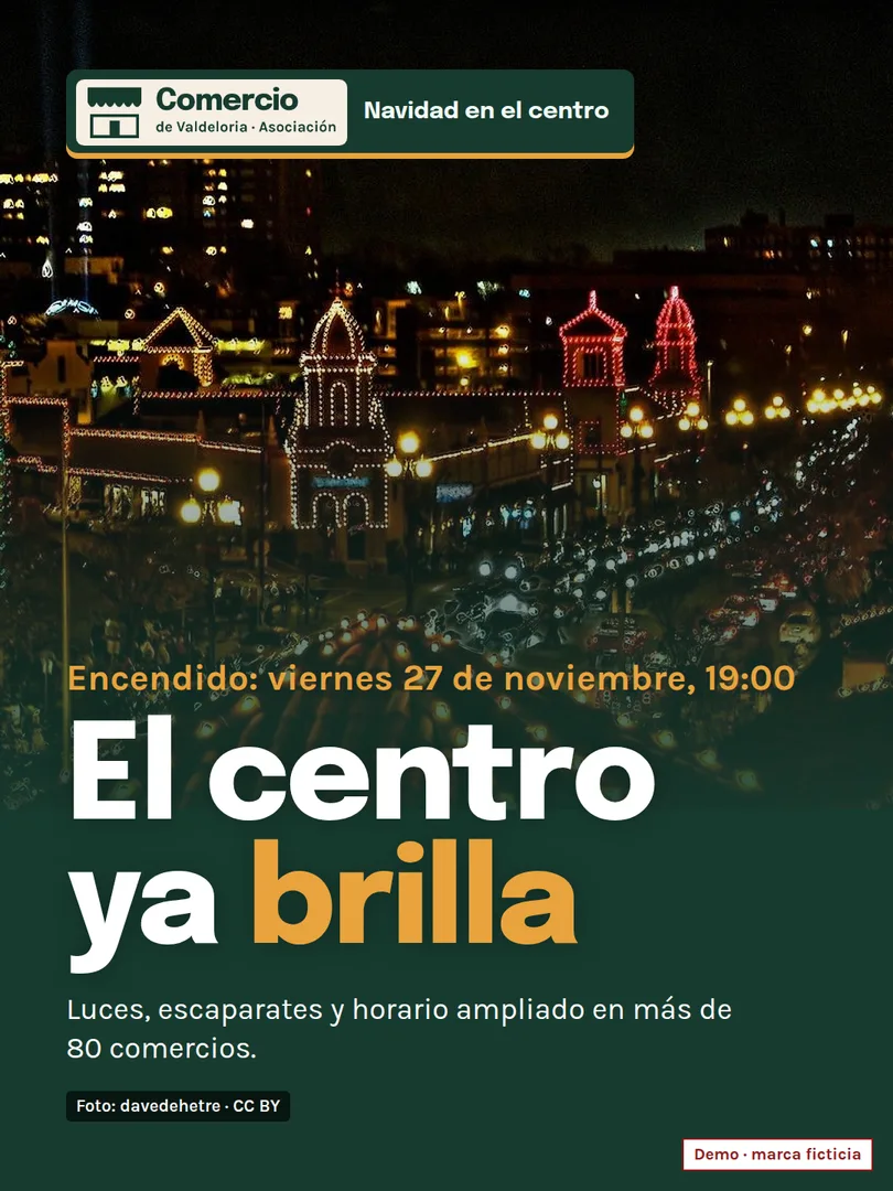 Post «El centro ya brilla» con las calles iluminadas y la fecha del encendido