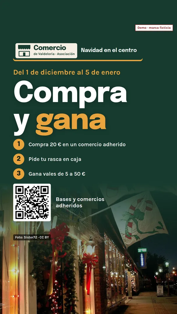 Story «Compra y gana» en el móvil: compra 20 euros, pide tu rasca y gana vales, con QR