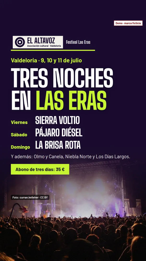 Story del cartel del festival con el escenario y el público abajo