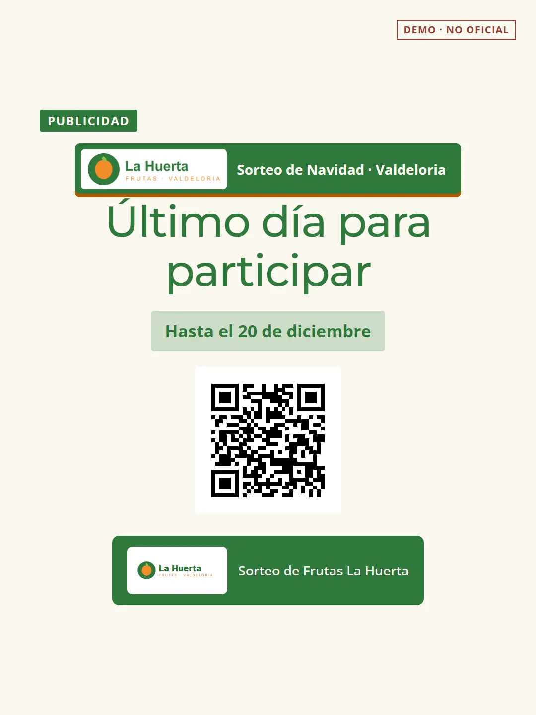 Post de ejemplo «Último día» para recordar la fecha de cierre del sorteo